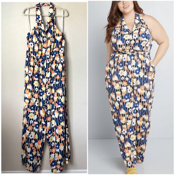 Modcloth Pants - Modcloth NEW 1X Linen Blend Floral Print Halter Jumpsuit